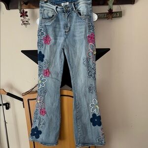 Oli & Hali Blue and Pink Flare Wide Leg Jeans